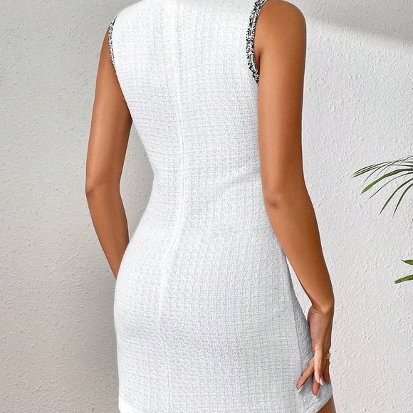 White Preppy Womens Contrast Trim Pocket Patched Dress - Picture 4 of 4